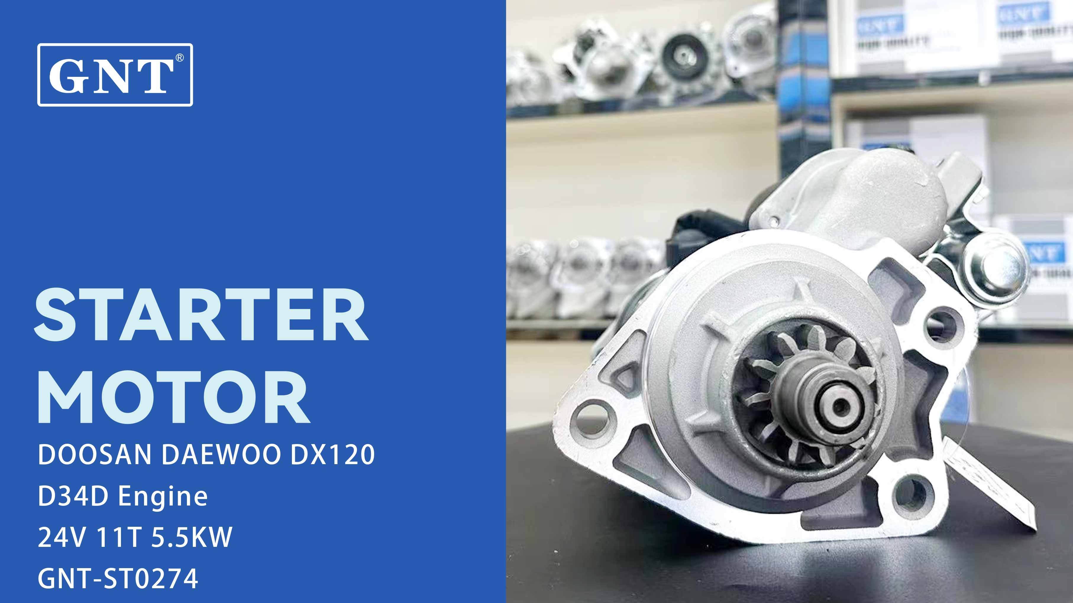 24V 11T 5.5KW GNT High Qulaity Starter compatible with Hyundai D34D DX120 Engine 30051600042 30051600042A 65262017091 65262017092 65262017093 65262017075 65262017075A 65262017093 968436577 STD7093EC STD7093KR STD7093NB