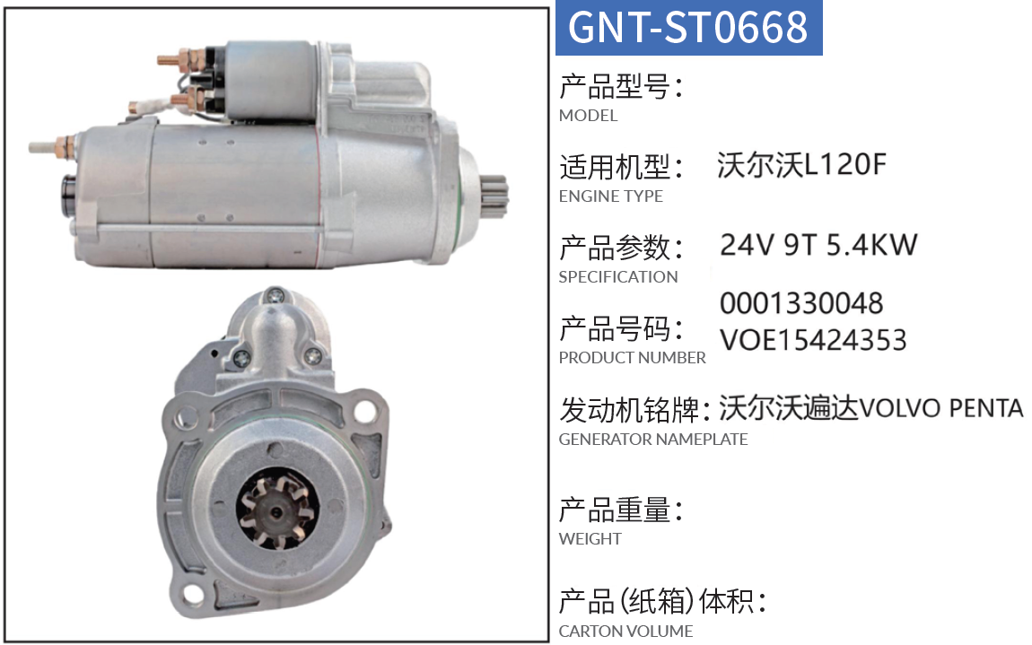 VOLVO L120F Starter Motor 0-001-330-048, 0-001-416-080, 01181681, 1181681, STB6080UL, 860520