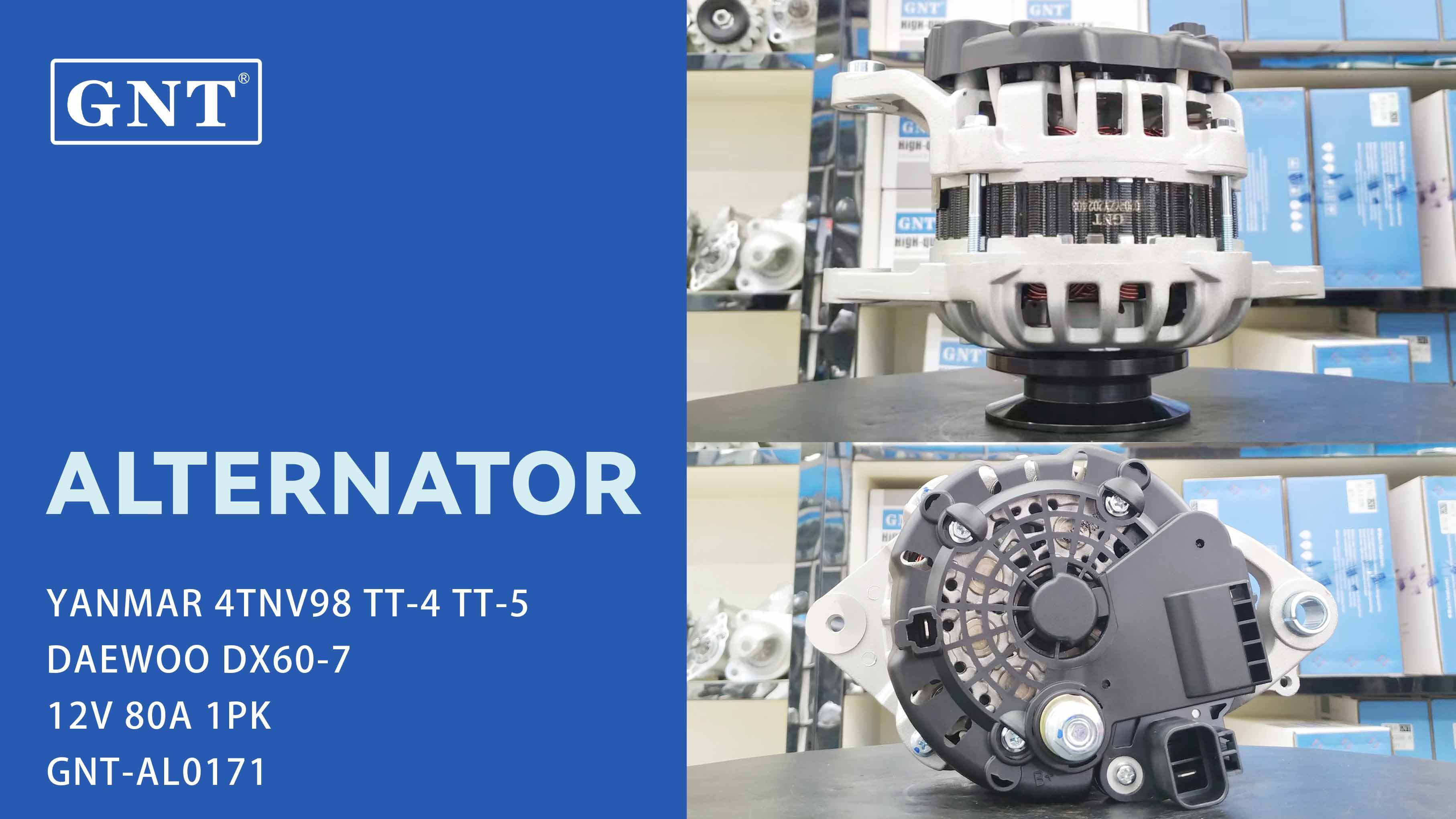 12V 80A Alternator compatible with YANMAR 4TNV98 DAEWOO DX60-7 Engine 11913N 12990877200 12990877210 11209696 AAK5958 MG1134 MIU803557