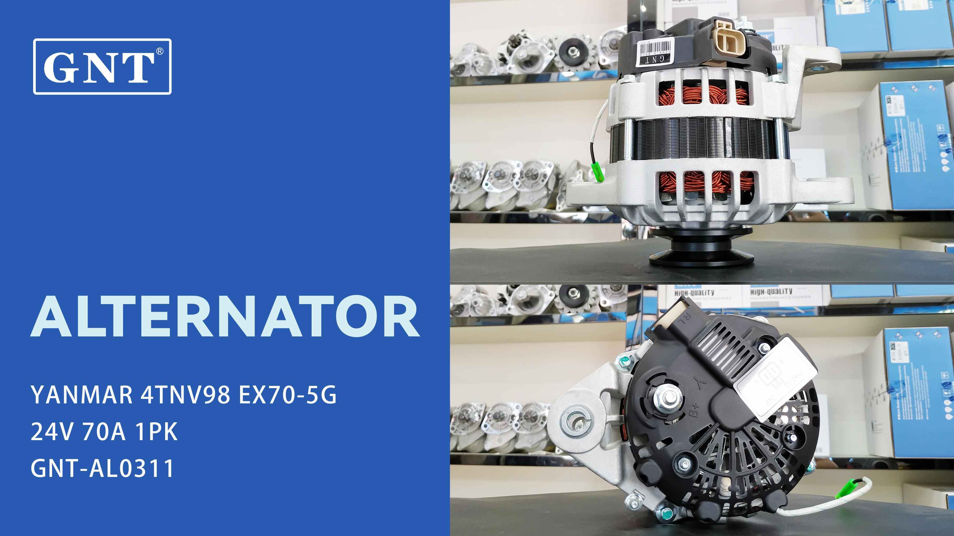 24V 70A Alternator compatible with YANMAR 4TNV98 EX70-5G Engine 129E2077201 E0002608843 MIU803012 600136 A0002616028 129E2077200