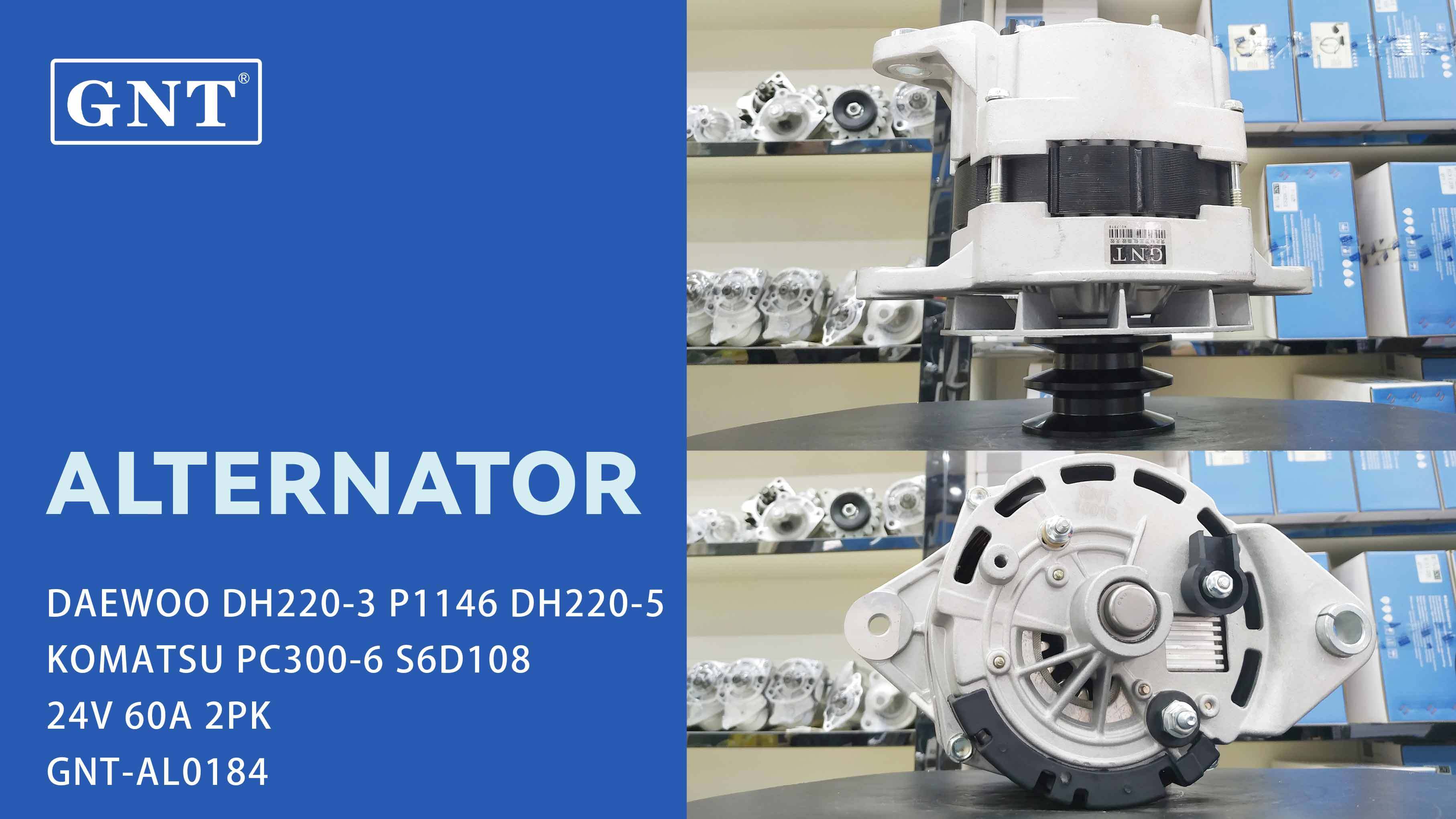 24V 60A Alternator compatible with DAEWOO DH220-3 P1146 Engine 30090100071 25026006 25026006C RK390045 ALD0391LP ALD0391SK ALD2391SK 1-3639-25W