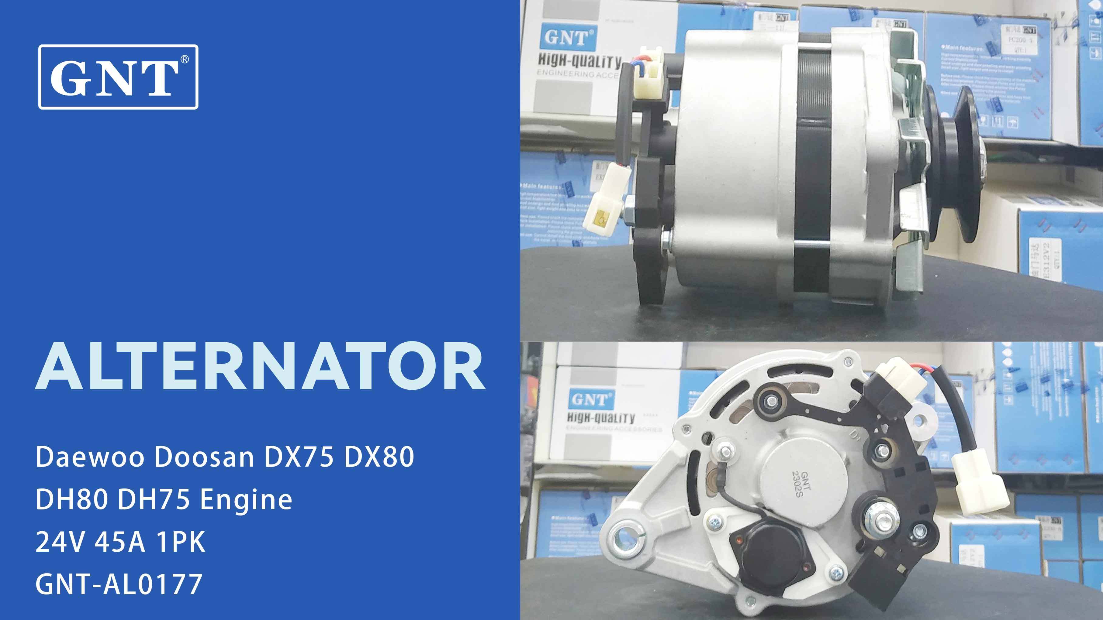 24V 45A Alternator compatible with Daewoo Doosan DX75 DX80 DH80 DH75 Engine F000BL0116 F000BL0118 F000BL0191 7028681 CAL10499GS 47772966 11209696 AAK5958 MG1134