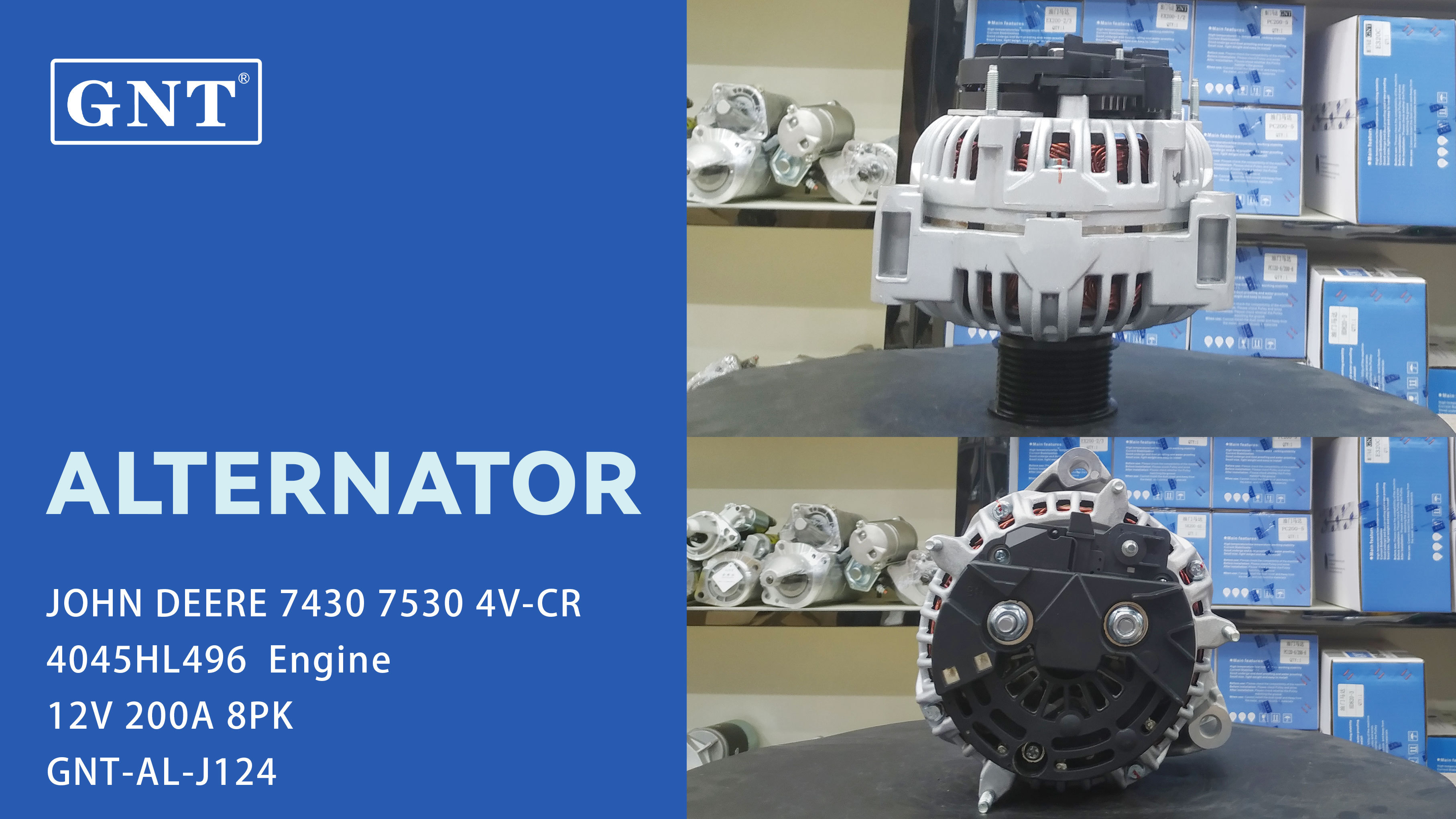 12V 200A Alternator compatible with JOHN DEERE 6068HL497 Engine CAL10414AS AT384632 RE210793 RE554472 RE555751 SE501834