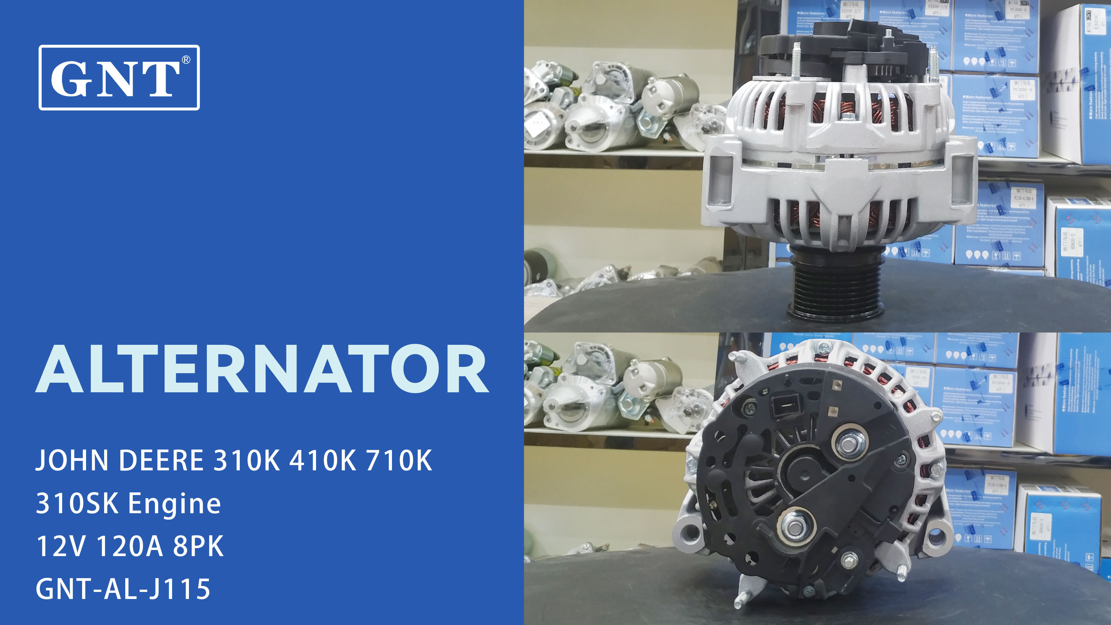 12V 120A GNT High Quality Alternator compatible with JOHN DEERE 310K 410K Engine 0124515187 0124515196 0124515542 RE537508
