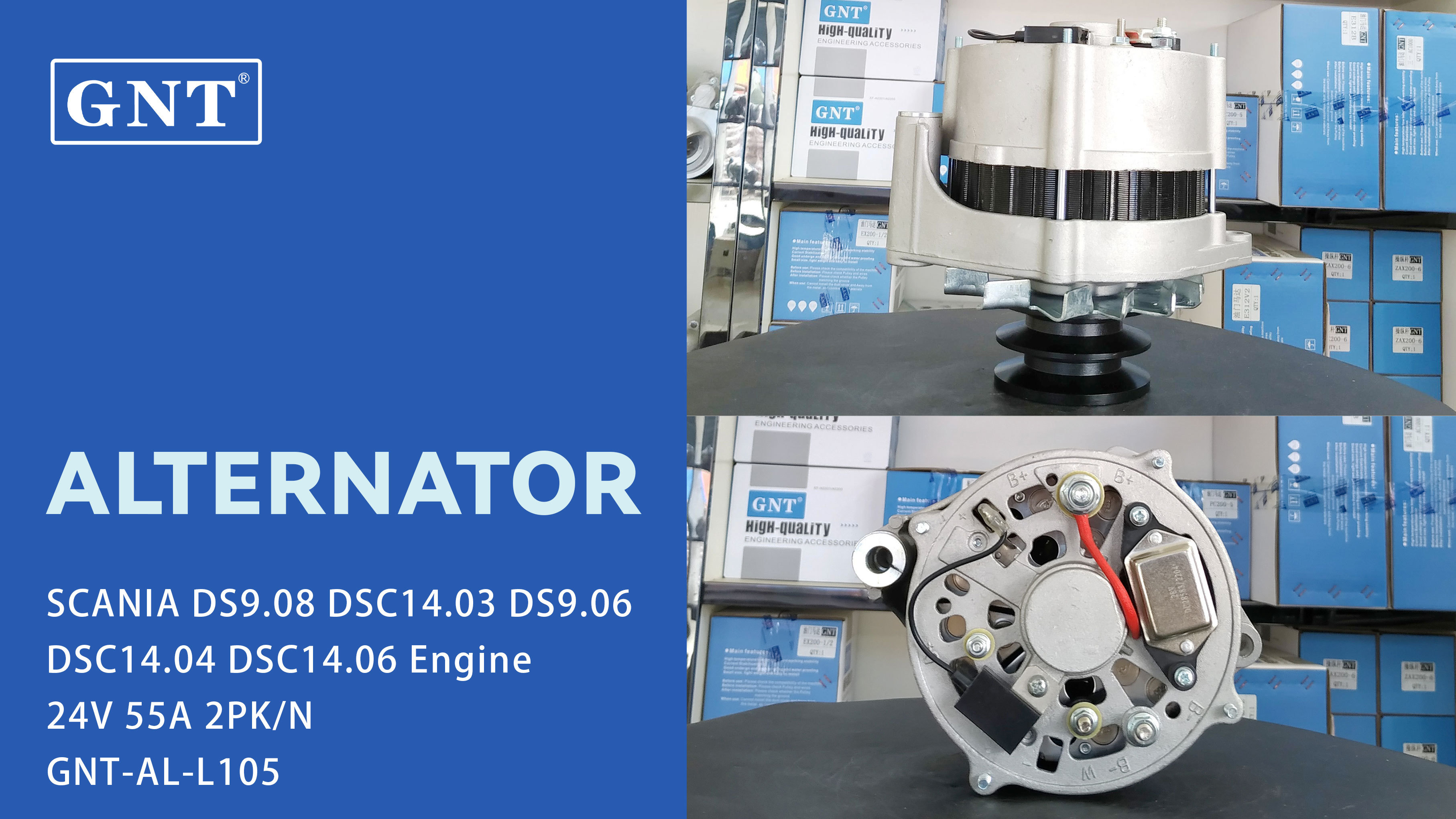 24V 55A Alternator compatible with SCANIA 143H Engine CAL10616OS CAL10616RS 0R3652 9W3043 1516533R 19025097 19025102 DRA2720 CA227IR