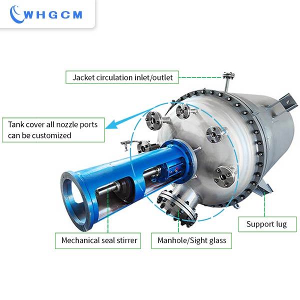 1000L stainless steel steam heated jacketed reactor with high stirring speed