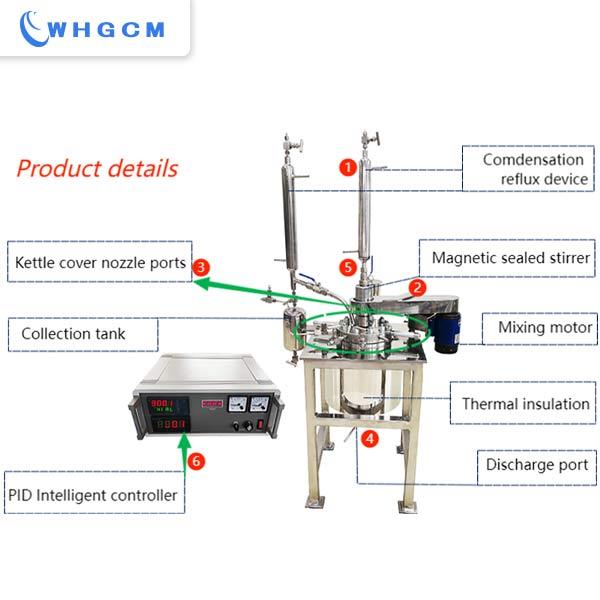 2L stainless steel lab reactor with two condensers