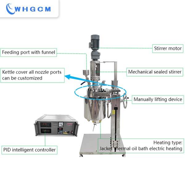 10L stainless steel S316 normal pressure reactor with lifting device