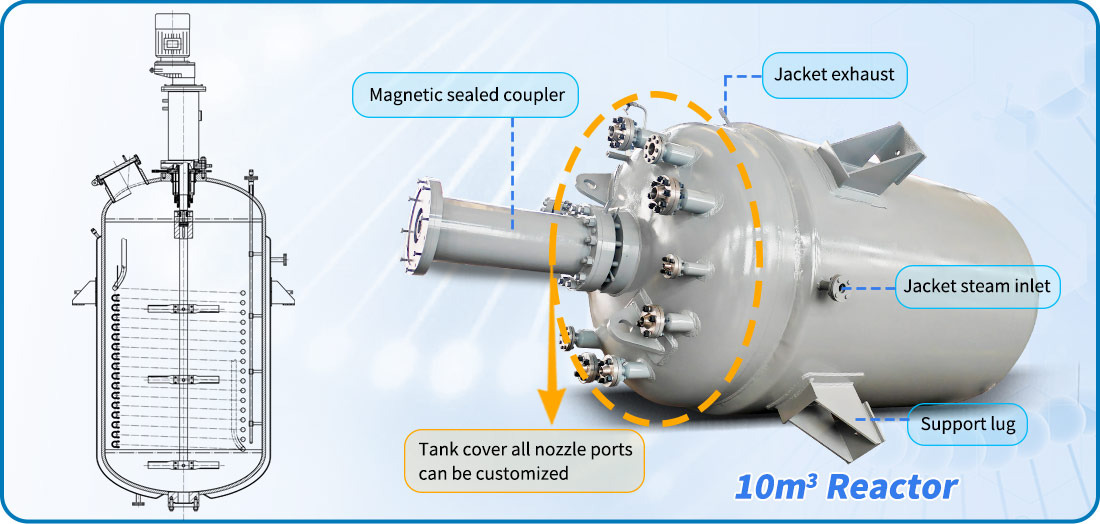 Picture of 10000L jacketed reactor with agitator structure