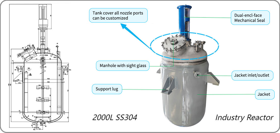 Picture of 2000L industrial batch reactor structure