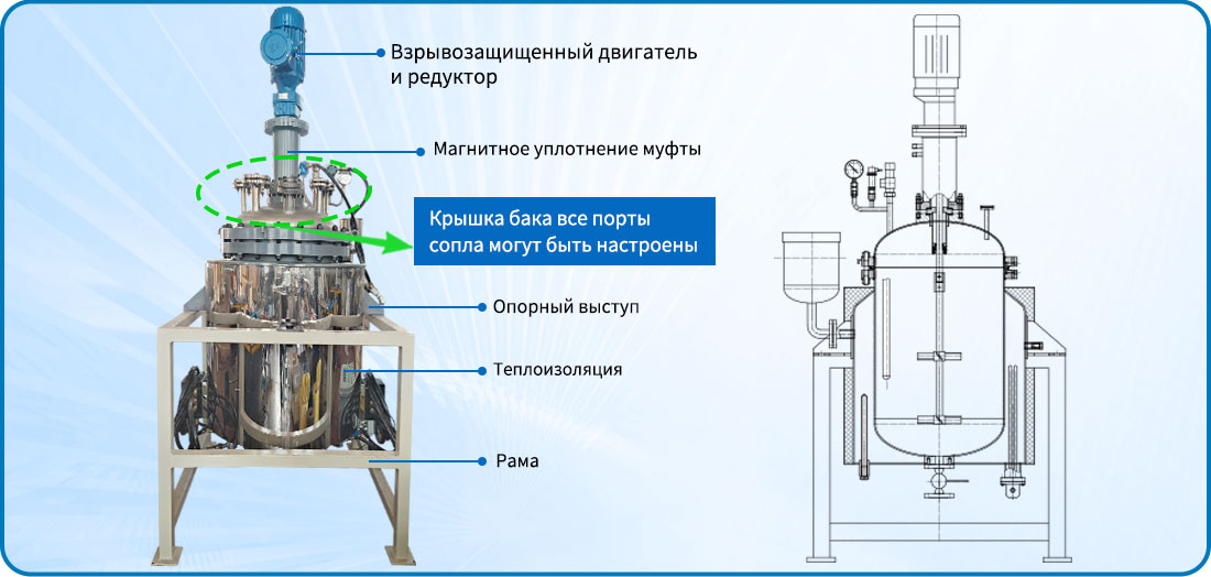Изображение структуры реактора периодического действия с мешалкой 200L S316L