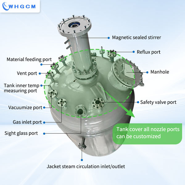 6000L jacket steam heating stainless steel cladding plate  industrial  reactor with magnetic sealed stirrer