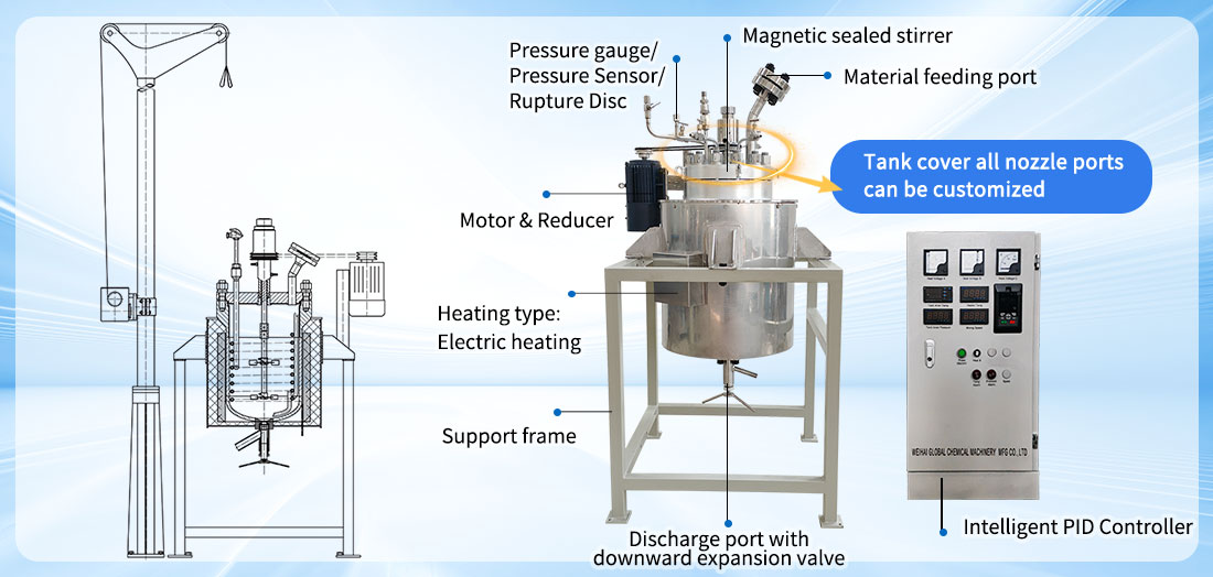 Picture of the 50L Magnetic Sealed Jacketed Heating Stainless Steel Reactor structure