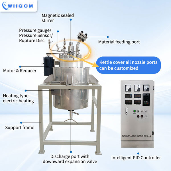 ASME-U CE-PED EAC-COC DOSH 50 Liter stainless steel chemical machinery & equipment with PID intelligent automatic control