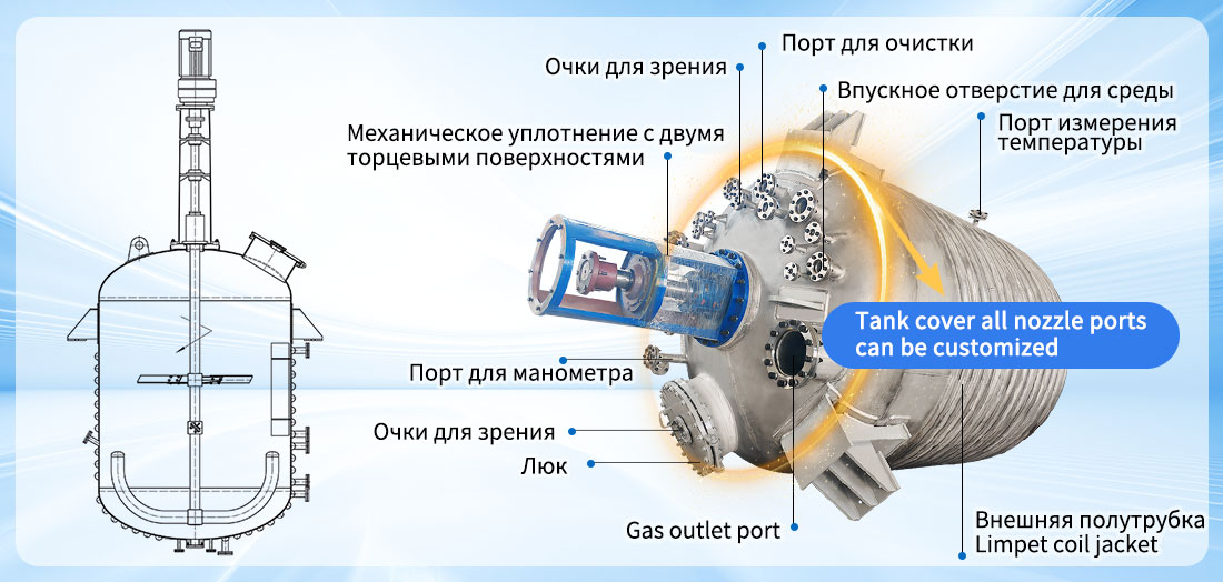 Изображение структуры реактора нержавеющей стали 145000L промышленности с рубашкой отопления полимера давления