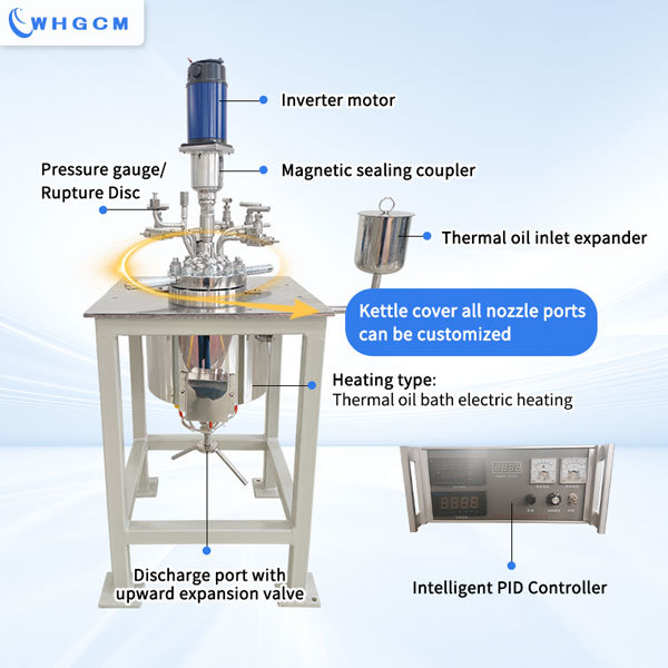 1L electric heating stainless steel 904L laboratory reactor with magnetic sealing stirrer coupler