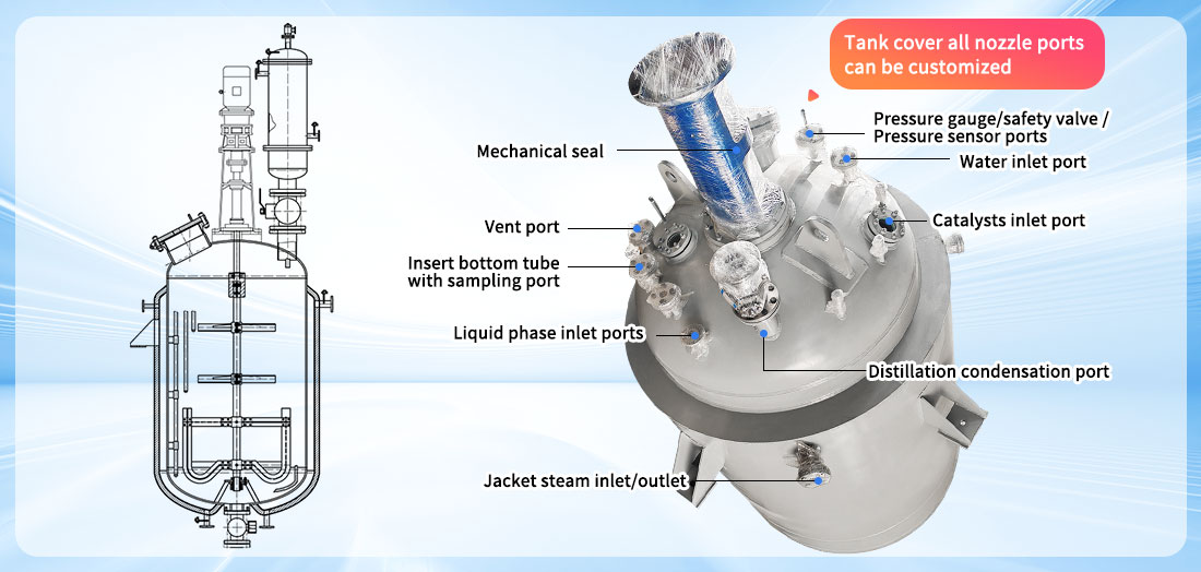 Picture of the  WHGCM ASME CE EAC 5000L Stainless Steel Cladding Plate Jacket Industry High Pressure Autoclave Reactor  Structure
