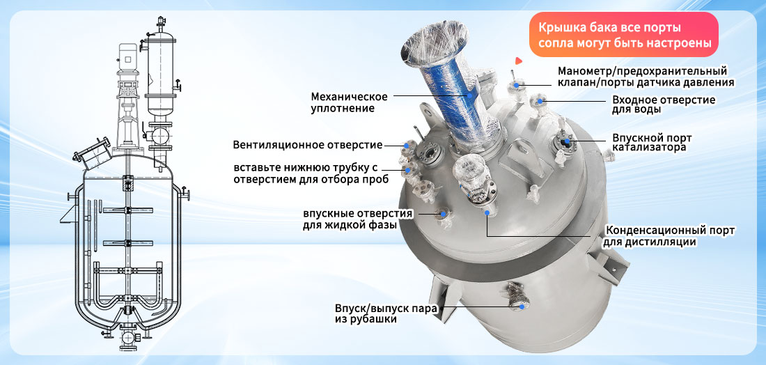 Изображение структуры реактора автоклава высокого давления WHGCM ASME CE EAC 5000L нержавеющей стали облицовки пластины куртки промышленности