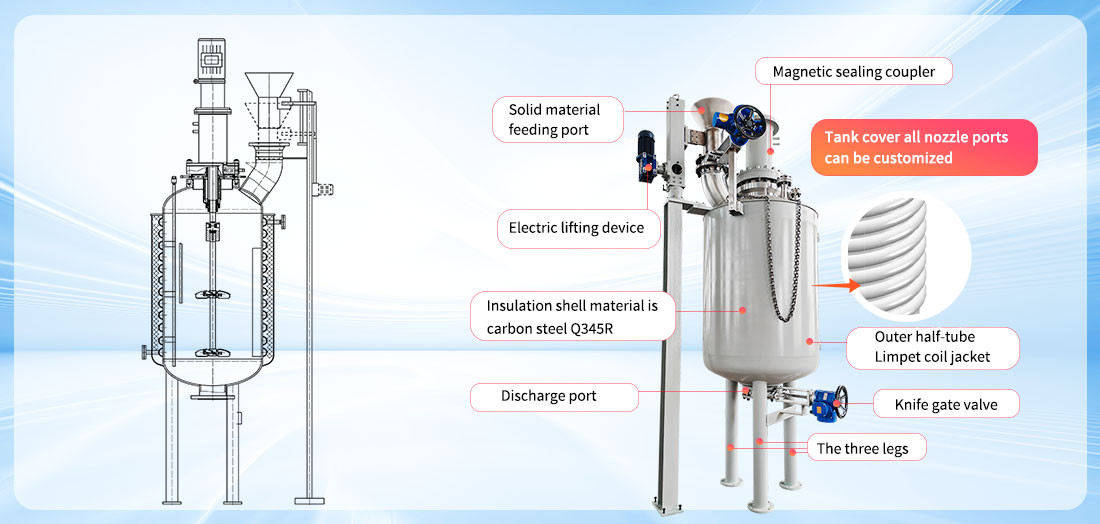 Picture of the 1000L Industrial High Temperature Outer Coils Jacket Industry Reactor structure  