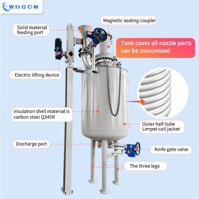 ASME CE EAC 1000L Industrial High Temperature Outer Coils Jacket Pressure Industry Reactor with Electric Lifting Device