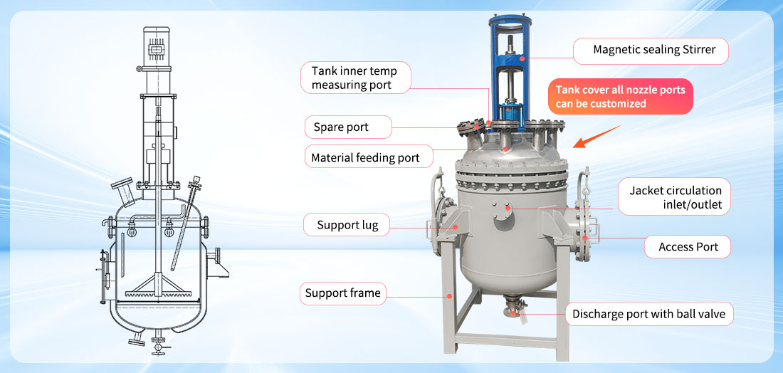 Picture of the 250L Stainless Steel SS304 Jacket Heating Pilot Polymer Pressure Chemical Reactor