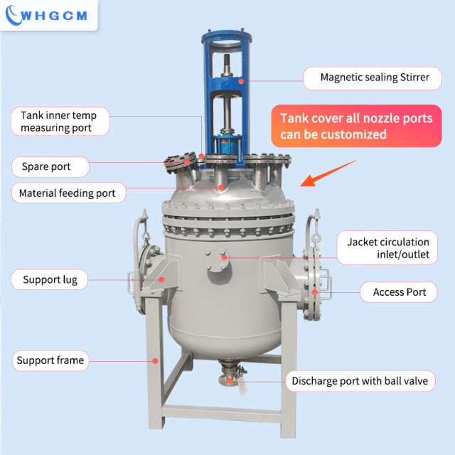 WHGCM ASME-U Custom 250L Stainless Steel Chemical Pilot Reactor with Mechanical sealed Coupler Stirrer