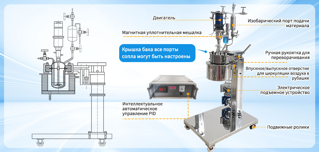 Изображение структуры лабораторного реактора 1L Hastelloy C276 Supercritacal Extraction