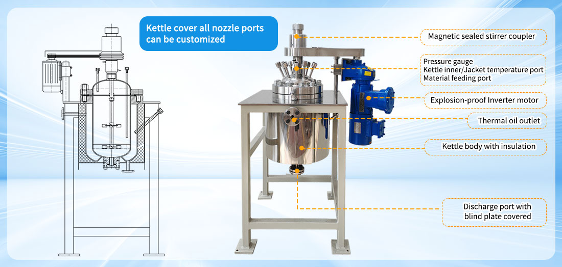 Picture of the  10L Stainless Steel SS316L Jacket Heating Lab Chemical Pressure Reactor  structure