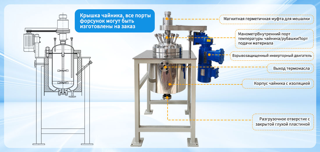Изображение 10L нержавеющей стали SS316L куртка отопления лаборатории химической давления реактор структура