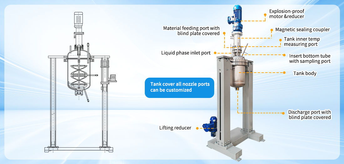 Picture of the 50L High Temperature Stainless Steel SS304 Hydrometallurgy Reactor structure 