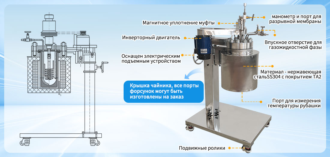 Picture of the  3L Stainless Steel Titanium Ti Gr1 Gr2 Electric Heating Autoclave Chemical Reactor structure
