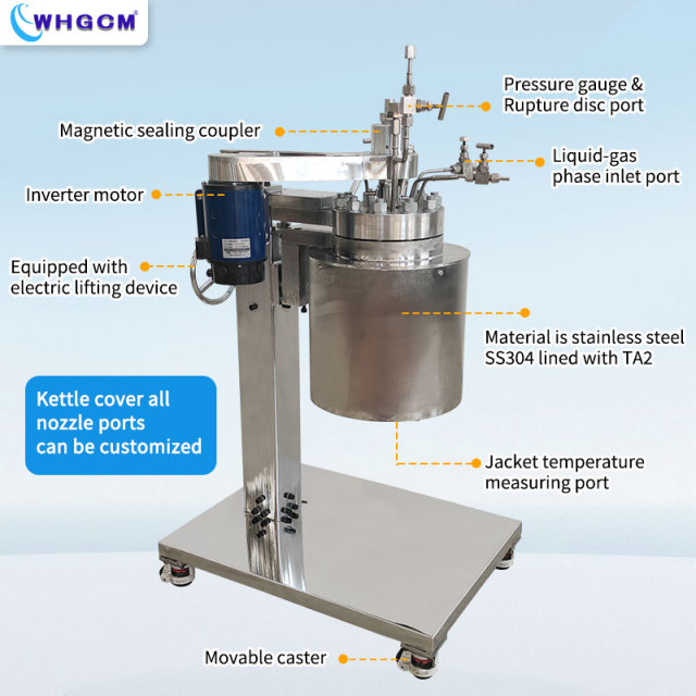 3L Stainless Steel Titanium Ti Gr1 Gr2 Electric Heating Autoclave Chemical Reactor With Mechanical Seal Coupler