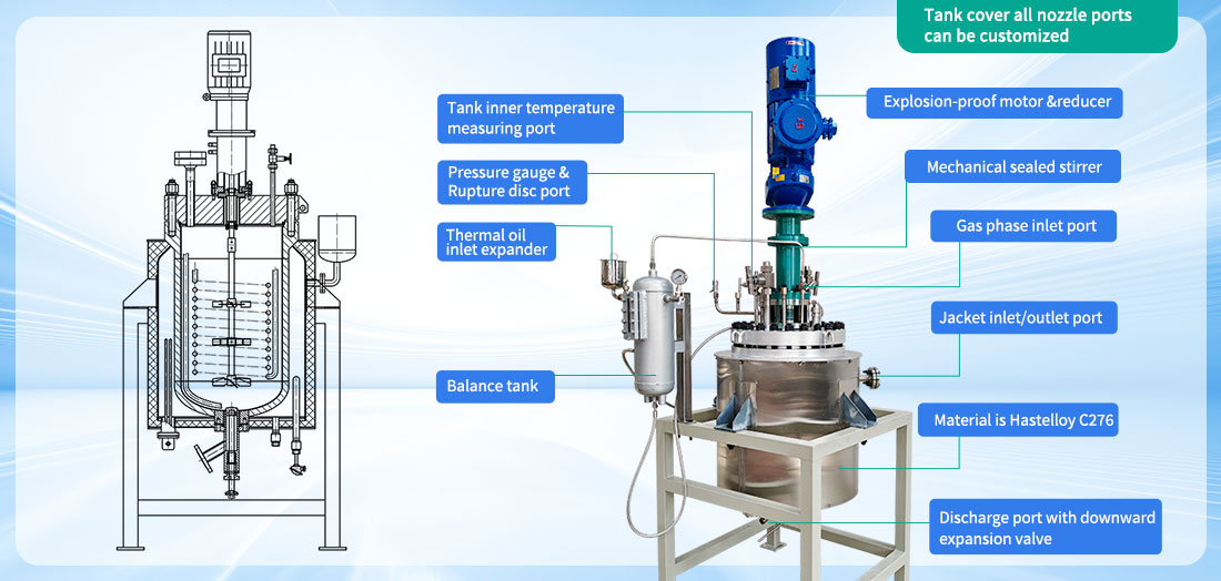Picture of the 50L Hastelloy C276 Jacket Heating Pressure Tank Vessel Reactor structure
