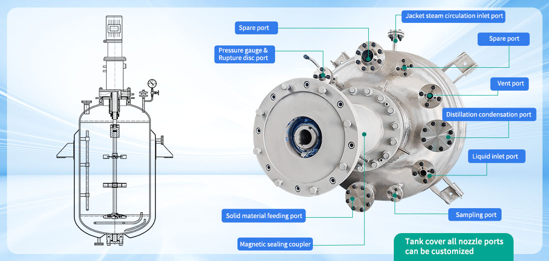 Picture of the 2000L Jacketed Heating Stainless SS316L Hydrogenation Reactor Structure