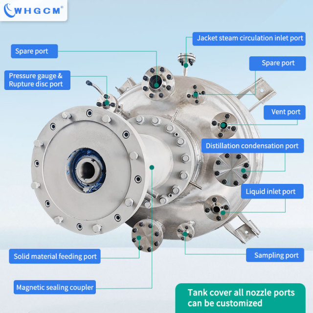 WHGCM 2000L Jacketed Heating Stainless SS316L Hydrogenation Reactor with Explosion-proof Motor