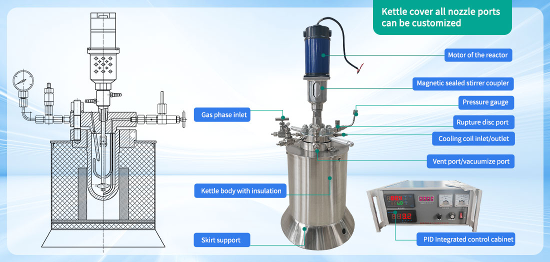 Picture of the  0.5L High Pressure High Temperature Electric Heating Stainless Steel Lab Chemical Reactor  structure