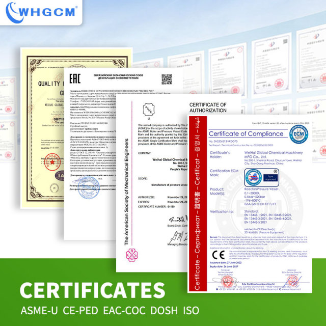 Whgcm ASME-U EAC 0.5L High Pressure High Temperature Electric Heating Stainless Steel Lab Chemical Reactor