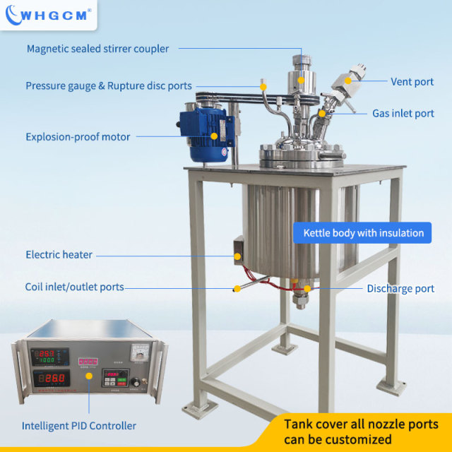 Whgcm ASME-U EAC Factory Price 8L Magnetic Sealed High Temperature Stainless Steel Lab Chemical Reactor with PID PLC