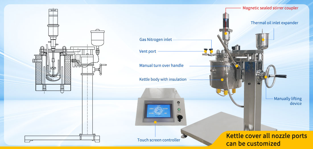 Picture of the 1L Chemical Lab Autoclave High Pressure Reactor Manual Lifting Stainless Steel Pressure Vessel Reactor structure