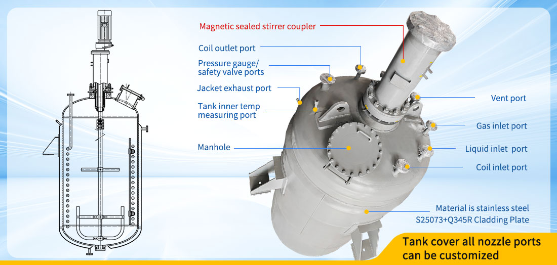 Picture of the 10m&sup3; Industrial Mixing Pressure Vessel Stainless Steel Jacketed Chemical Reactor Structure