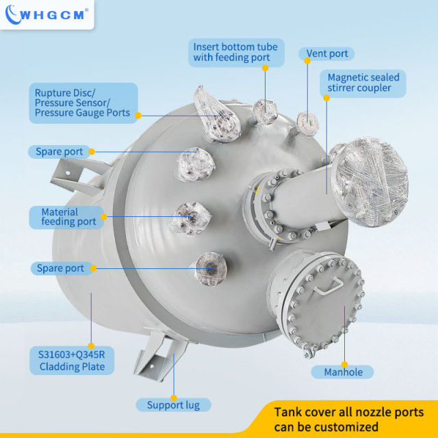 6400L Stainless Steel Cladding Plate Jacketed Tank Reactor Pressure Vessel with Magnetic Sealing Coupler for Chemical Industry