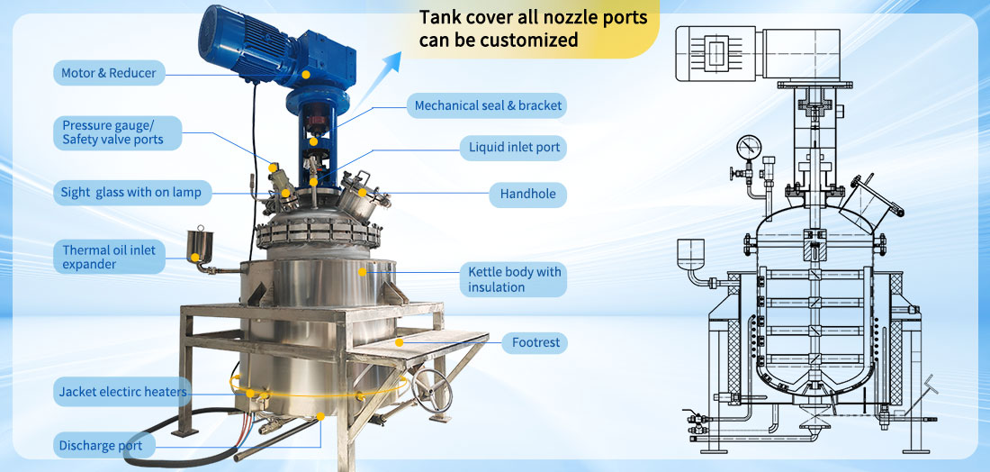 Picture of the 300L Stainless Steel SS316L Electric Heating Pressure Tank Reactor structure