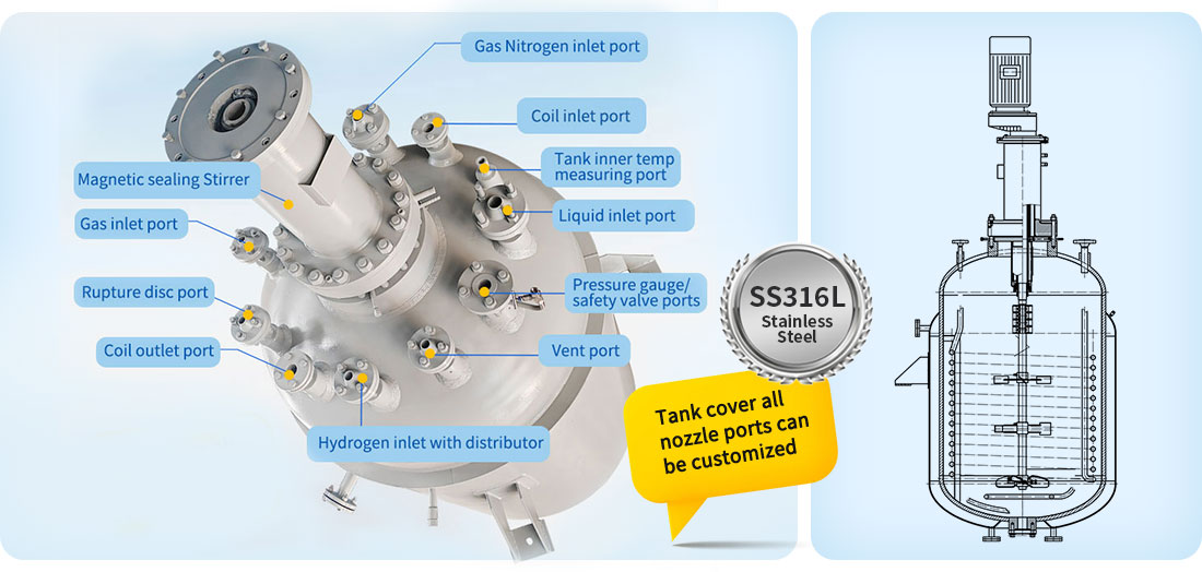 Picture of the 3000L High Pressure Hydrogenation Stainless Steel Tank Reactor Structure