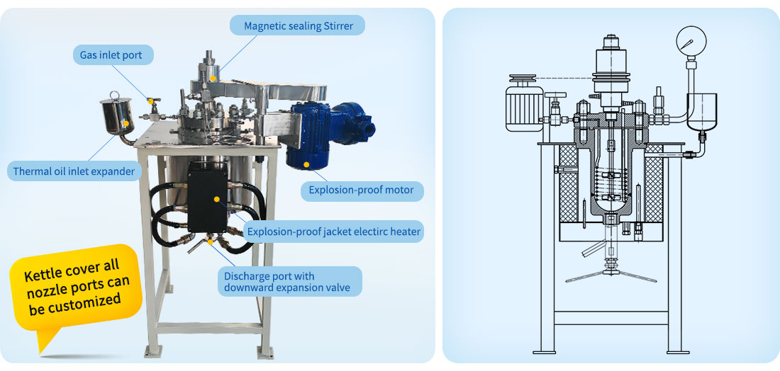 Picture of the 2L Jacketed Electric Heating stainless steel S22053 Chemical Lab Reactor   structure