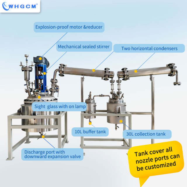 WHGCM ASME CE EAC 100L Jacket Heating Distillation Reactor Chemical Reaction with two Horizontal Condensers