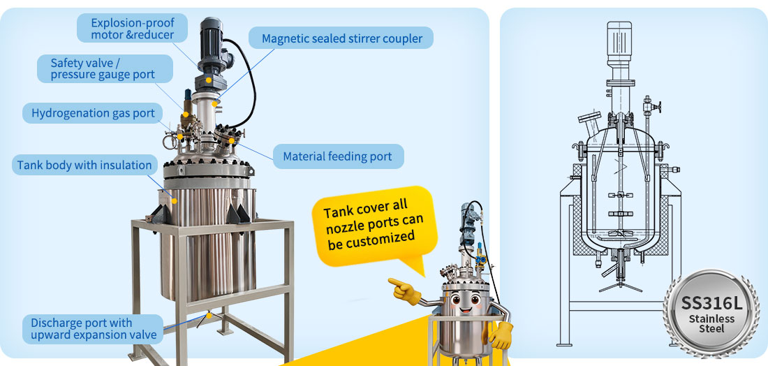 Picture of the 200L Stainless Steel Hydrogenation Reactor structure