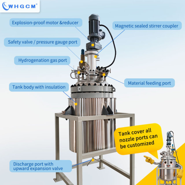 ASME CE EAC ISO Certified 200L Stainless Steel SS316L Jacket Heating Pressure Tank Vessel Hydrogenation Reactor with PID PLC