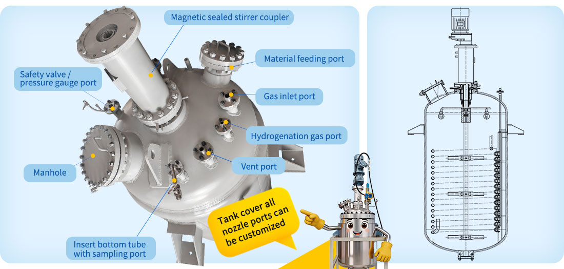 Structural drawing of 5000L Stainless Steel High Pressure Industrial Reactor