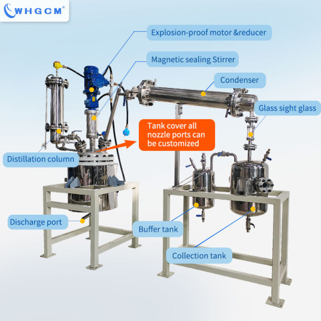 WHGCM Ex-proof 50L Jacketed Circulation Heating Magnetic Seal Stainless Steel Distillation Reactor with PID Control Vacuum