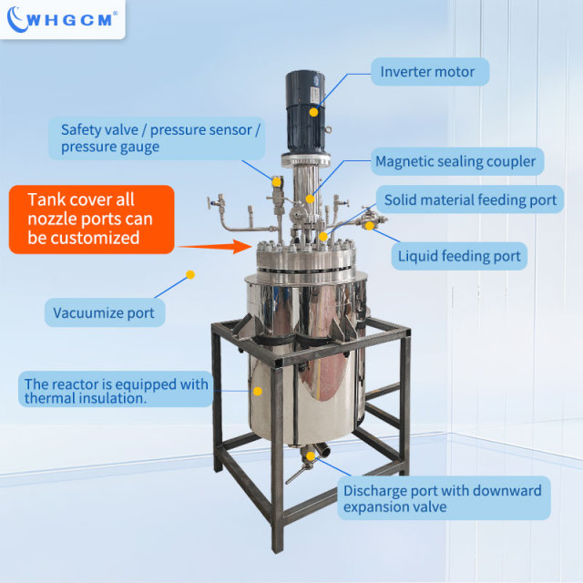 WHGCM NEW 50L Stainless Steel Reactor for Biomass Glucose Lignin Cellulose With Magnetic Seal and External Circulation Heating